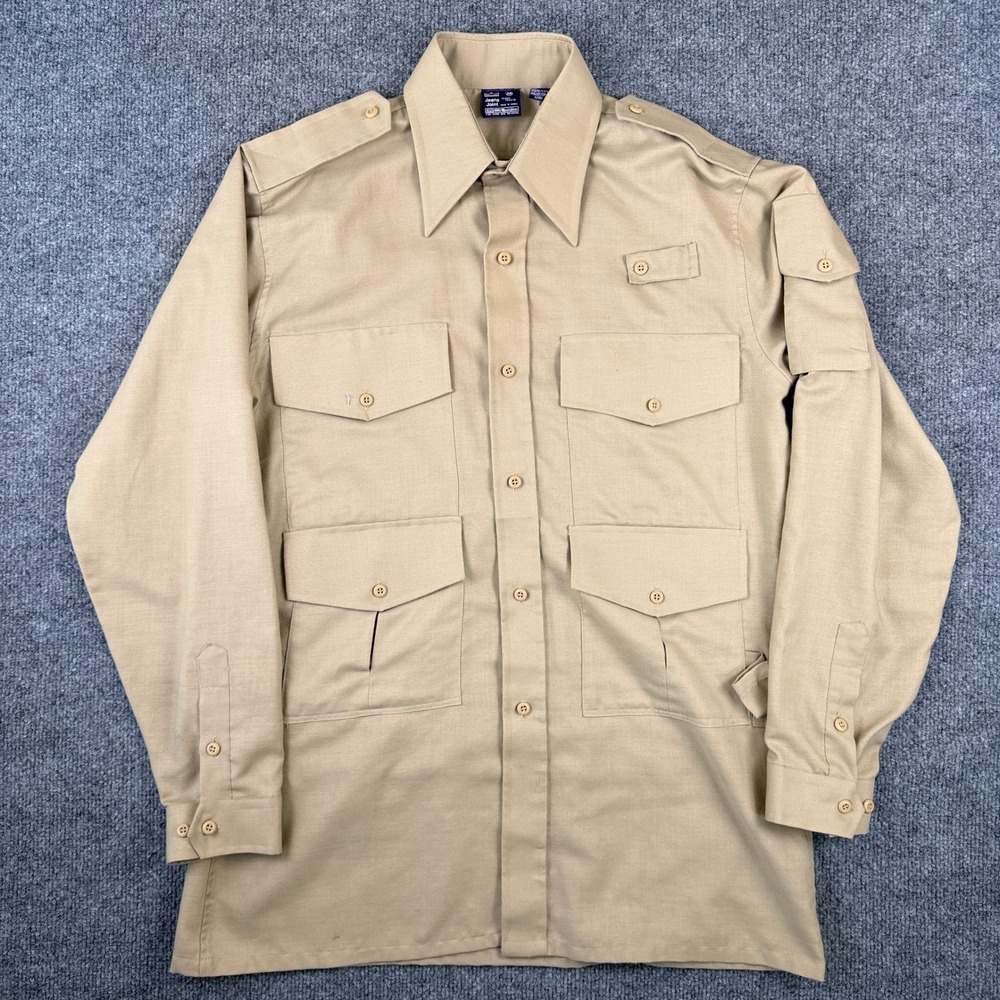 Vintage Sears Jeans Joint Safari Shirt Mens M Brown Military Photographer 70s